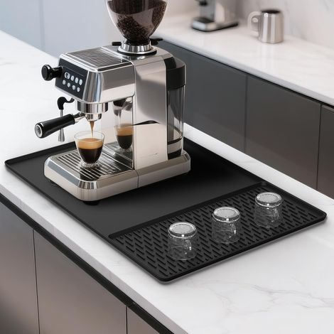 Silikon-Kaffeematte mit erhöhtem Rand, 60 x 16 Zoll, leicht zu reinigen, ideal zum Platzieren unter der Kaffeemaschine (schwarz, 60 x 40 cm)