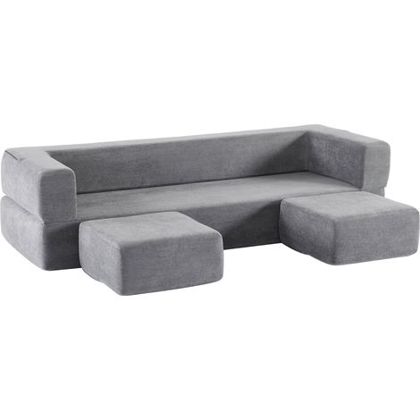 Canapé lit convertible en tissu gris, modulable et gain de place, transformable en sofa de sol ou lit d’appoint confortable pour studio, bureau et chambre - CHICFURN (1/5)
