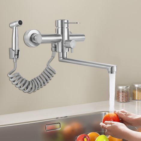 Rubinetto cucina con pistola spruzzo 360°, montaggio parete, rubinetto cucina (1/5)