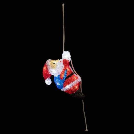 Fééric Lights And Christmas – Déco lumineuse Père Noël grimpeur 20 LED blanc froid – Acrylique H 24 cm – Utilisation intérieure et extérieure – Effet lumière fixe avec timer