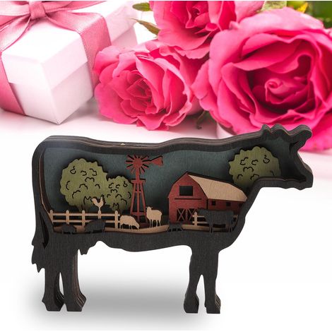 Décoration intérieure créative sur le thème de la ferme, sculpture en bois, ornement de bureau, vache et lampe (1/5)