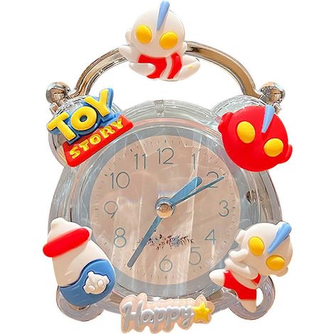 Réveil à motif dessin animé, silencieux, mignon, décoratif, réveil de bureau portable pour enfants, adapté à la chambre/au dortoir des enfants, Ultraman bleu. (1/4)