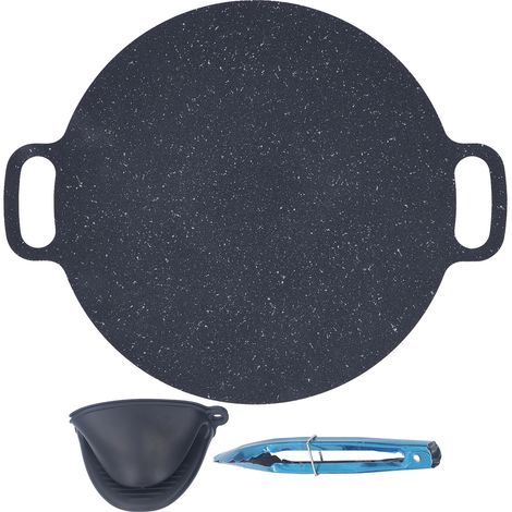 Plaque de Barbecue ronde antiadhésive, poêle à frire avec pinces alimentaires et gants de Protection 41cm/16,1 pouces