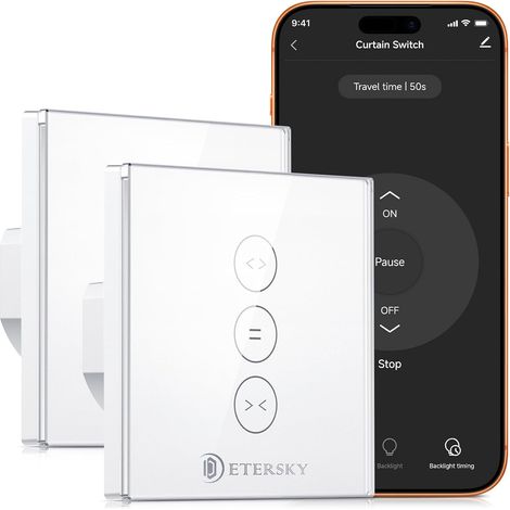 WiFi Interrupteur Volet Roulant Connecté, Etersky Interrupteur Intelligent Mural de Rideau Compatible avec Alexa et Google Home, Interrupteur Mural Tactile Contrôlé l'APP à Distance, Timer et Partager