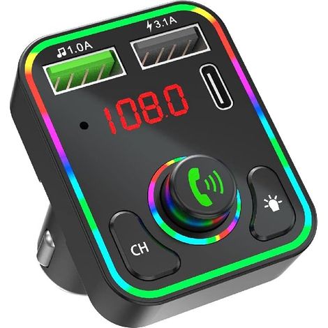Trasmettitore FM wireless Bluetooth 5.0 per auto, lettore MP3, adattatore di ricarica USB PD a 2 porte