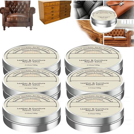 6 pots de baume pour cuir, baume réparateur pour meubles en cuir, baume réparateur pour canapés et sièges auto (1/5)