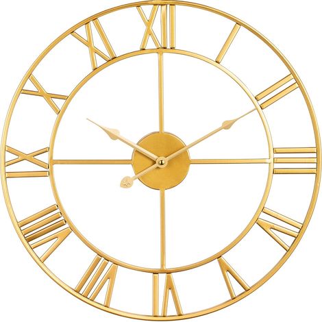 Grande horloge murale moderne en métal avec chiffres romains, silencieuse, décorative, dorée, 40 cm, pour salon, cuisine, chambre, jardin. (1/4)