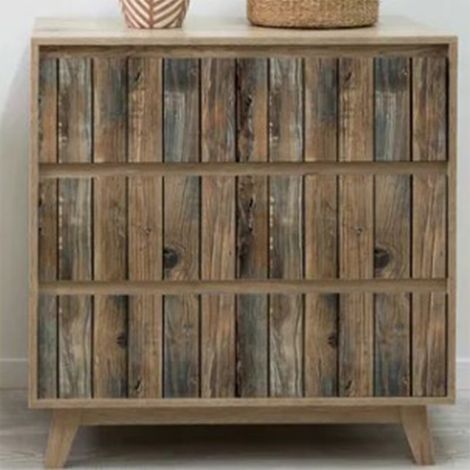 1 Rolle Tapete in Retro-Holzoptik, 45 cm x 12 m, Retro-Holzimitat-Paneel, 3D-Holzeffekt-Flachaufkleber, selbstklebende Tapete, dekorative Tapete für Café-Hintergründe. (1/5)