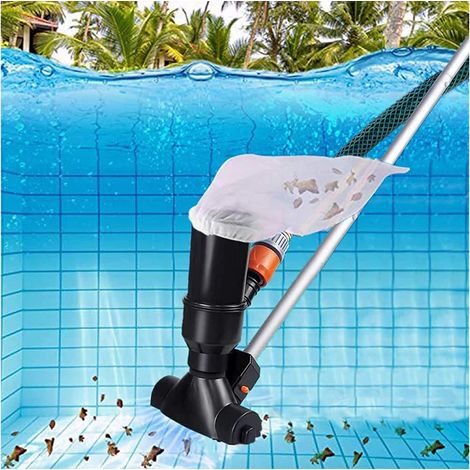 Aspiradora portátil para piscinas elevadas, spas, fuentes, jacuzzis y uso subacuático, color negro, con cabezal de succión para hojas y 5 secciones. (1/2)