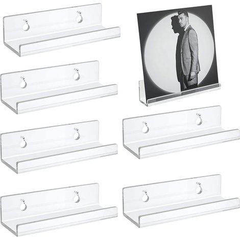 Lot de 8 supports à disques en acrylique transparent, petites étagères murales pour photos, livres, disques (10 x 3,5 x 3 cm) (1/5)