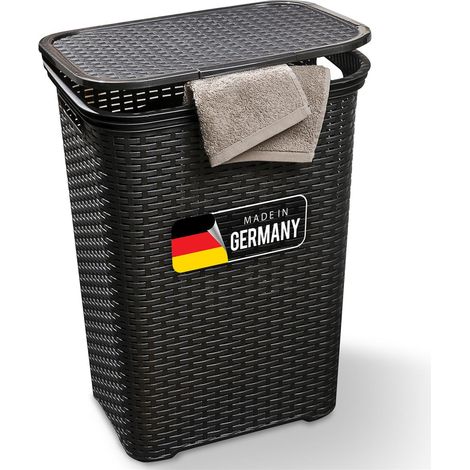 Novaliv Wäschekorb 1 Stück Rattan Wäschekorb mit Deckel 60L Schwarz (1/5)