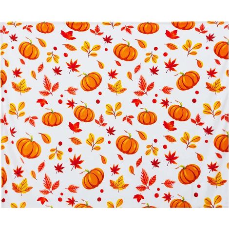 Couverture D'Automne - Motif Citrouille Et Feuille D'Érable - 125 X 150 Cm - Laine - Double Face Peluche - Décoration Intérieure Et Pique-Nique - 1 Pièce (1/5)