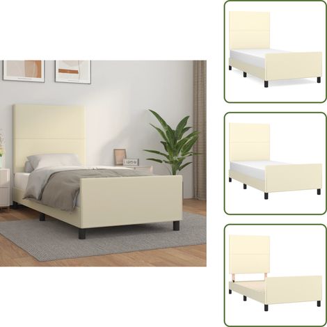 The Living Store Cadre de lit sans matelas crème 100x200 cm similicuir - Tête de lit réglable (1/5)