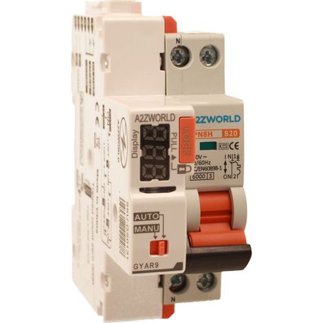 MCB Interruttore Magnetotermico Con Riarmo Automatico, Curva B 1P+N 2M 6000A AC 230V PN8H, 3 Tentativi (10s/60s/300s), Corrente Disponibili 6A 10A 16A 20A 25A 32A (20A)
