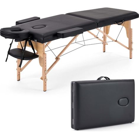 Table de Massage Pliante 2 Zones 60 cm, Hauteur Réglable en Bois avec Appui-Tête et Accoudoirs, Table Portable pour Massage, Esthétique, Tatouage et Thérapie (1/5)