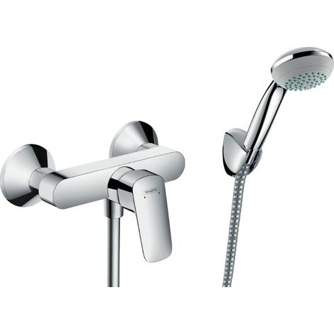 Hansgrohe Conjunto de ducha Mezclador Logis + Teleducha 1 chorro + Flexible + Soporte pared, Cromo (71600000-PORTER)
