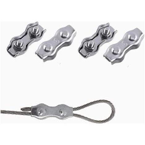 Lntyq Serre Cable Acier, Serre Corde, Duplex Clips, M3 Double Serre-Câbles, Double Serre Câbles Inox, M3 Serre-Câbles en Acier Inoxydable pour la fixation d'un auvent de corde à linge, 4 Pièc (1/5)