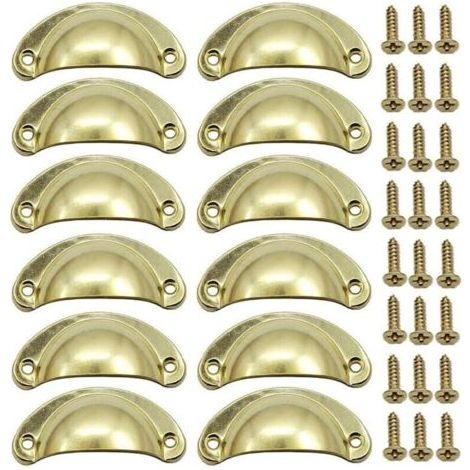Set di 12 maniglie retro in forma di conchiglia, color oro, 82 mm, con viti (1/4)