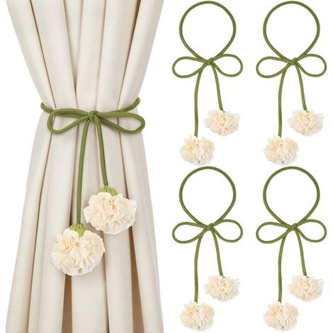 4 lazos para cortinas con motivos florales，lazos florales de estilo bohemio，no requieren perforación，lazos decorativos DIY para el hogar (1/5)