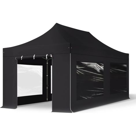 TOOLPORT 3x6m PES 750 Pop up gazebo party tent PREMIUM Steel 40 mm, incl. Sidewalls with Panorama Windows, black