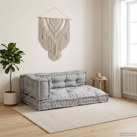 vidaXL Coussin de canapé sur palette 3 pcs Gris 120 x 80 x 38 cm Tissu (1/5)