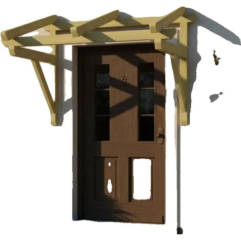 Türvordach, Massivholz-Konstruktion, Wetterschutz, Braun (1/2)