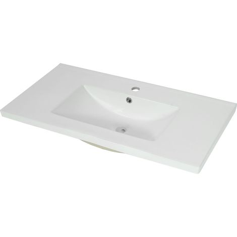Lavabo HWC-D16, lavabo à main lavabo meuble salle de bain, céramique rectangulaire blanc 92cm 30mm
