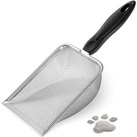 QORVA-Pelle d'angle de nettoyage de litière pour chat robuste, pelle à litière pour chat en maille d'acier inoxydable, facile à nettoyer (1/5)