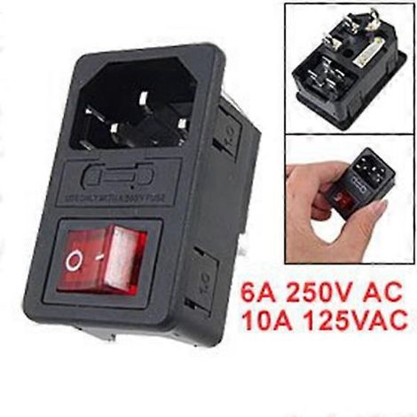 Prise d'entrée mâle C14 IEC320 avec fusible et interrupteur 10A 250V 3 broches (1/5)