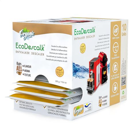 Détartrant Machine à Café Écologique 10 Sachets Unidoses en Poudre Anticalcaire Naturel Compatible Nespresso, Dolce Gusto, DeLonghi, Tassimo, Machines Automatiques et Expresso (1/5)