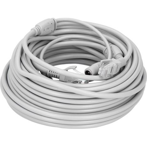 Câble Ethernet portable 2 en 1 avec alimentation et cordon réseau pour caméra IP, NVR et système de vidéosurveillance (15 m / 49,2 pi)