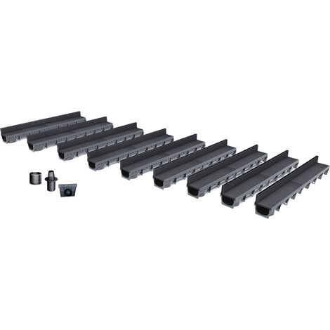MEA – Pack de 9 caniveaux extérieurs avec grille à fente en PP recyclé A15 – Drainage efficace pour terrasse, piscine, jardin – Largeur utile 10cm (1/5)