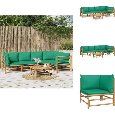 6-tlg. Garten-Lounge-Set mit Grünen Kissen Bambus - Bambus Möbel - Gartenloungeset - Outdoor Furniture - Gartenmöbel - Esstisch (1/5)