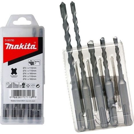 Makita D-00795 Performance SDS Plus 5 Piece Drill Bit Set 110 160mm 5mm 6mm 8mm