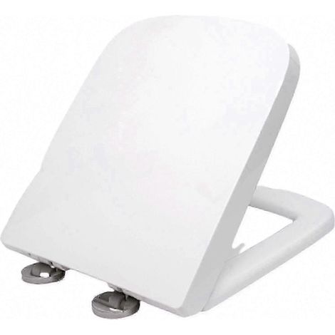 Abattant de toilette carré avec fermeture amortie, charnière à fixation supérieure et système de démontage rapide, matériau thermodurcissable, facile à installer et à nettoyer, blanc (1/5)