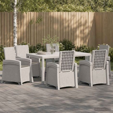 vidaXL Ensemble de salle à manger pour jardin 7 pc Blanc et gris clair (1/5)