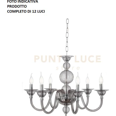 LAMPADARIO TEBE 12 LUCI FUME' E CROMO ATTACCO E14 D.87CM