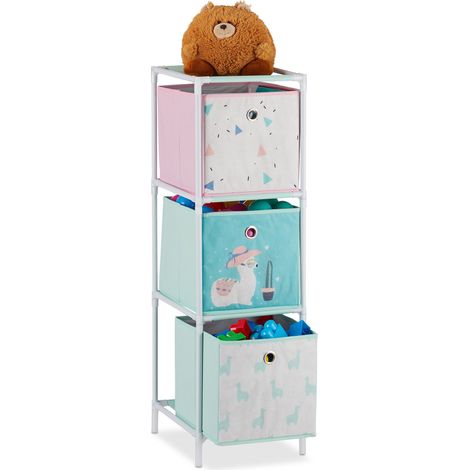 Relaxdays Scaffale per Giocattoli con 3 Scatole, per Bambini & Bambine Design-Lama Armadio 89x27,5x30 cm, Multicolore