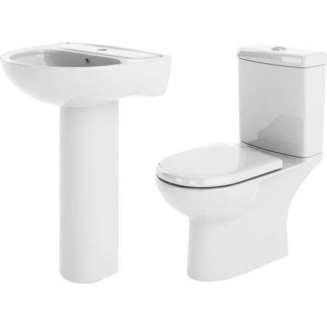 Balterley Ridley Bathroom Suite: Compact Semi-Flush Toilet w/ Dual-Flush Cistern, Soft-Close Seat & 550mm Basin with Full Pedestal