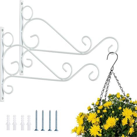 2 Pieces Outdoor Hanging Basket Brackets, White Metal Garden Hooks, 30cm Length Hooks for Hanging Baskets (1/5)
