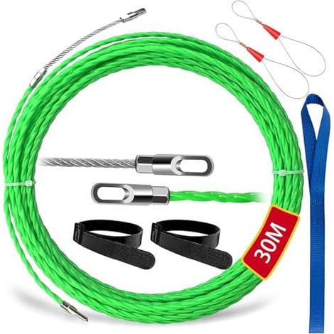30m Aiguille Electricien, Tire Fils Electrique 4,5 mm Diamètre Passe Cable Electricien avec Tête Flexible de Guidage, pour la Pose Câbles (30M) -