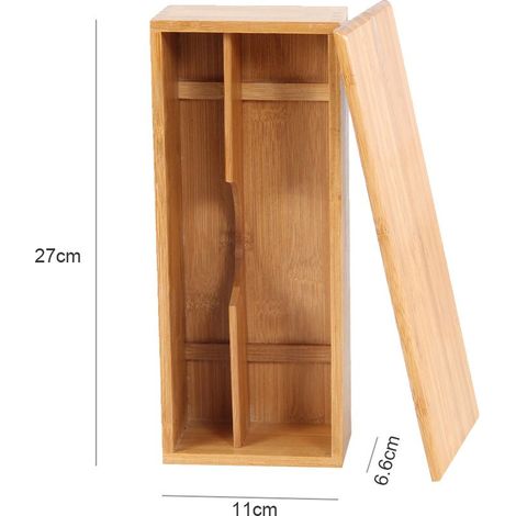 Boîte de rangement en bambou pour couverts, récipient de rangement en bois pour vaisselle et cosmétiques (1/5)