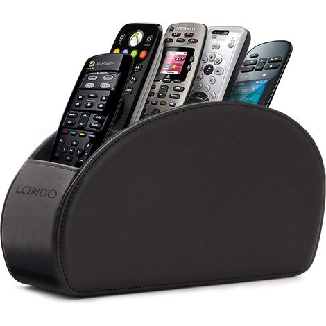 Londo Porta Telecomandi con 5 scomparti - Per contenere telecomandi di TV, stereo, decoder, DVD, Blu-Ray - in Pelle con fodera interna in suede. Adatto per salotto o camera da letto (1/4)