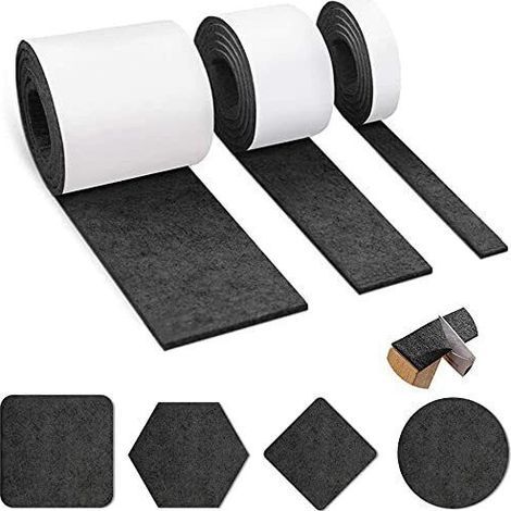 3 rouleaux de patins en feutre autocollants (100 cm x 10 cm, 100 cm x 5 cm, 100 cm x 2 cm), patins en feutre pour meubles, bande de protection autocollante pour meubles, autocollant, autocollant pour (1/4)