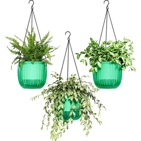 Lot de 3 pots de fleurs suspendus pour plantes d'intérieur à arrosage automatique avec trou de drainage, 16,5 cm, pots à suspendre avec 3 crochets, chaînes, plantes araignées, plantes (1/5)