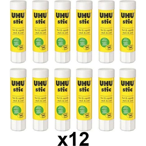 Bâton de colle - UHU - 40g - Blanc - Lot de 12 - Sans solvant - Lavable à l'eau