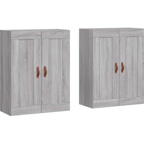Set di 2 pratici armadietti da parete portaoggetti 69,5 x 34 x 90 cm in legno ingegnerizzato grigio sonoma 020055464