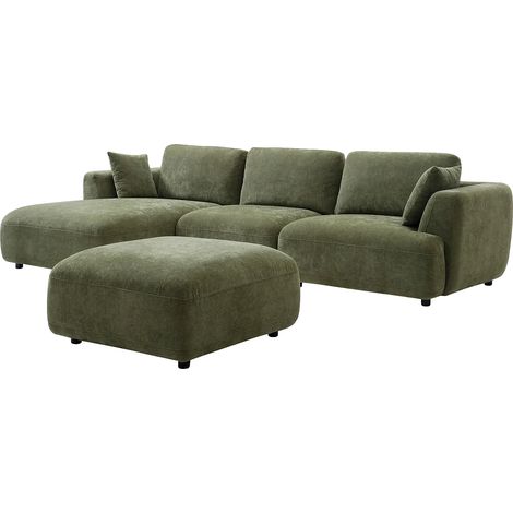 Divano angolare sinistro e pouf in tessuto verde TINDRALO (1/5)