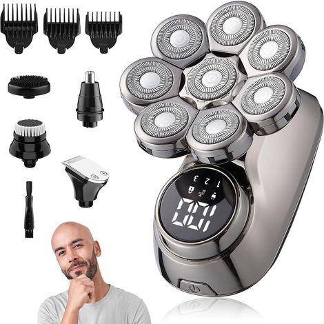Men's Bald Head Shaver, 8D Electric Men's Shaver, 5 in 1 Bald Head Trimmer Wet/Dry Waterproof, Men's Hair Clipper 8 Flexible Heads, LED Screen (1/5)