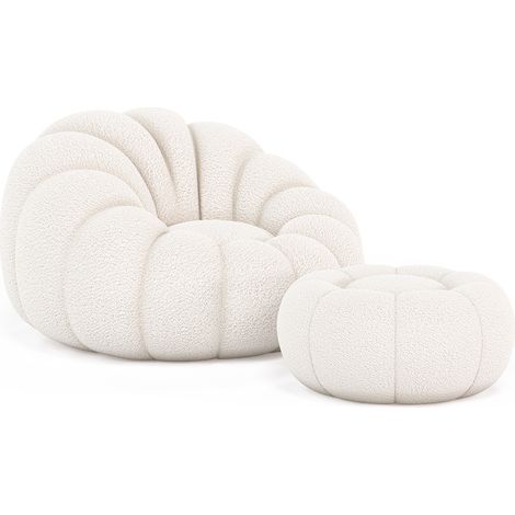 Gepolsterter Sitzsack-Sessel - Weißer Bouclé - Rubi Weiß